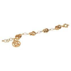 مملوكة مسبقًا Fendi Gold Tone Triple Layered Link Faux Pearl Bracelet