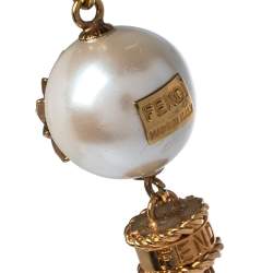 Pre Owned Fendi Gold Tone Crystal & Faux Pearl Tassel Earrings