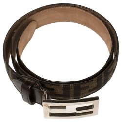 مملوكة مسبقًا Fendi Tobacco Zucca Canvas FF Buckle Belt Size 95