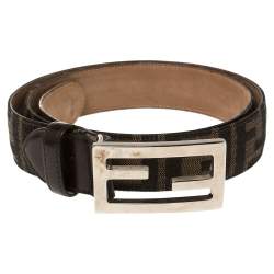 مملوكة مسبقًا Fendi Tobacco Zucca Canvas FF Buckle Belt Size 95