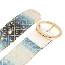 Pre Owned Fendi Blue/White Ombre Canvas Round Buckle Belt Size 80
