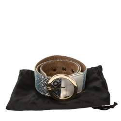 Pre Owned Fendi Blue/White Ombre Canvas Round Buckle Belt Size 80