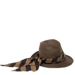 Fendi Brown Paper Fibre Foldable Silk-Scarf Hat