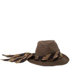 Fendi Brown Paper Fibre Foldable Silk-Scarf Hat