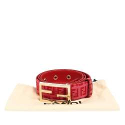 Pre Owned Fendi Pink/Red Zucca Canvas FF Buckle Belt 80 CM