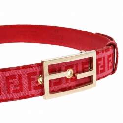 Pre Owned Fendi Pink/Red Zucca Canvas FF Buckle Belt 80 CM