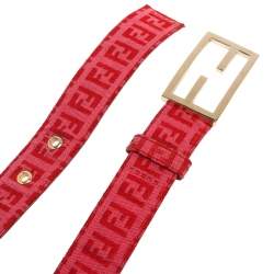 Pre Owned Fendi Pink/Red Zucca Canvas FF Buckle Belt 80 CM