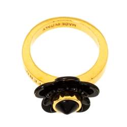 Fendi Gold Tone Black Flowerland Ring S