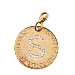 Pre Owned Fendi Gold Tone Crystal S Identification Pendant