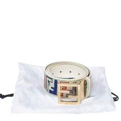 Pre Owned Fendi Multicolor Zucca Coated Canvas FF Logo Belt 80CM