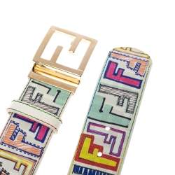 Pre Owned Fendi Multicolor Zucca Coated Canvas FF Logo Belt 80CM