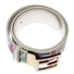 Pre Owned Fendi Multicolor Zucca Coated Canvas FF Logo Belt 80CM