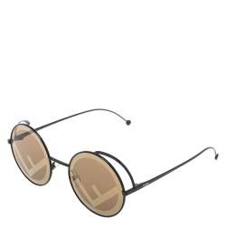 Pre Owned Fendi Black Tone/ Brown Zucca FF 0343/S Fendirama Round Sunglasses