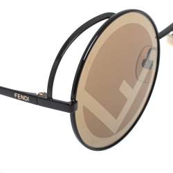 Pre Owned Fendi Black Tone/ Brown Zucca FF 0343/S Fendirama Round Sunglasses