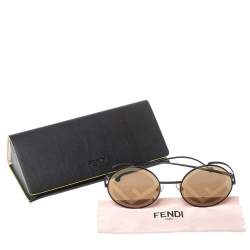 Pre Owned Fendi Black Tone/ Brown Zucca FF 0343/S Fendirama Round Sunglasses