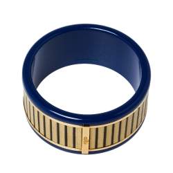 Pre Owned Fendi Blue Resin & Paneled Wood Wide Bangle