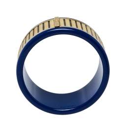 Pre Owned Fendi Blue Resin & Paneled Wood Wide Bangle