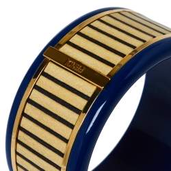 Pre Owned Fendi Blue Resin & Paneled Wood Wide Bangle