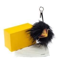 Pre Owned Fendi Yellow Fur and Leather Eyes Bug Bag Charm   