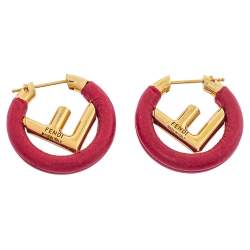 Fendi F Is Fendi Dark Red Leather Hoop Earrings