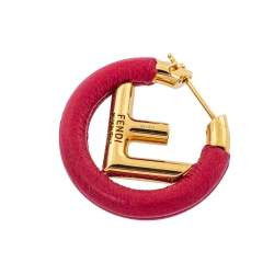 Fendi F Is Fendi Dark Red Leather Hoop Earrings