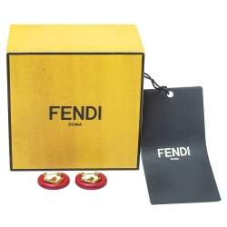 Fendi F Is Fendi Dark Red Leather Hoop Earrings