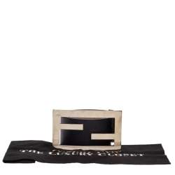 Pre Owned Fendi Black Leather FF Buckle Wide Waist Belt 85CM