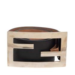 Pre Owned Fendi Black Leather FF Buckle Wide Waist Belt 85CM