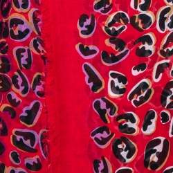 مملوكة مسبقًا Fendi Red Zucca Leopard Pattern Printed Modal & Silk Scarf