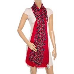مملوكة مسبقًا Fendi Red Zucca Leopard Pattern Printed Modal & Silk Scarf