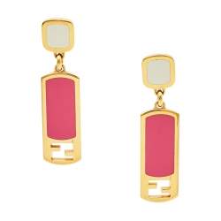 Pre Owned Fendi Gold Tone Pink Enamel Drop Earrings