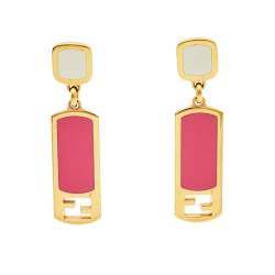 Pre Owned Fendi Gold Tone Pink Enamel Drop Earrings
