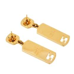 Pre Owned Fendi Gold Tone Pink Enamel Drop Earrings