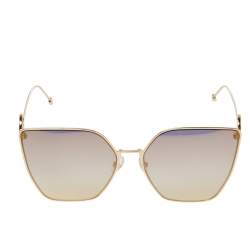 Pre Owned Fendi Gold Tone/ Gold Mirrored FF 0323 Cat Eye Sunglasses