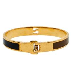 Pre Owned Fendi The Fendista Bicolor Enamel Gold Tone Bracelet S