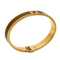 Pre Owned Fendi The Fendista Bicolor Enamel Gold Tone Bracelet S