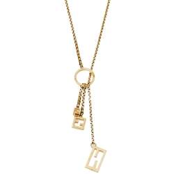 مملوكة مسبقًا Fendi Gold Tone Cube Logo Lariat Necklace