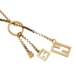 مملوكة مسبقًا Fendi Gold Tone Cube Logo Lariat Necklace