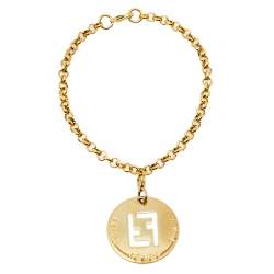Pre Owned Fendi Gold Tone Identification Pendant Charm Bracelet