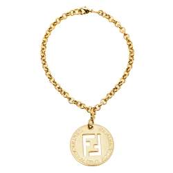 Pre Owned Fendi Gold Tone Identification Pendant Charm Bracelet