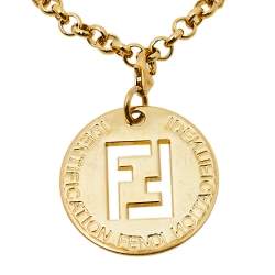Pre Owned Fendi Gold Tone Identification Pendant Charm Bracelet