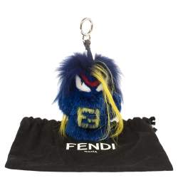 Pre Owned Fendi Blue Fur Fendirumi Bug-Kun Bag Charm