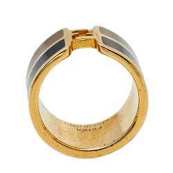 Pre Owned Fendi The Fendista Enamel Gold Tone Wide Band Ring S