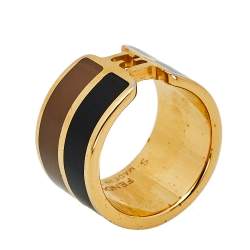 Pre Owned Fendi The Fendista Enamel Gold Tone Wide Band Ring S