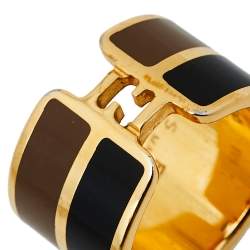 Pre Owned Fendi The Fendista Enamel Gold Tone Wide Band Ring S