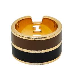Pre Owned Fendi The Fendista Enamel Gold Tone Wide Band Ring S