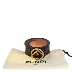 Pre Owned Fendi Brown Zucca Embossed Leather F Buckle Belt 90CM