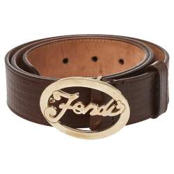 مملوكة مسبقًا حزام فندي جلد بني منقوش بالشعار 90 سم