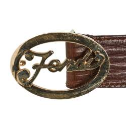 مملوكة مسبقًا حزام فندي جلد بني منقوش بالشعار 90 سم