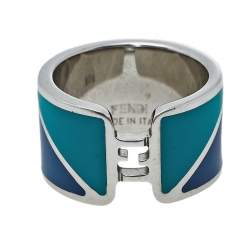 مملوكة مسبقًا Fendi Bicolor Enamel Fendista Wide Band Ring M